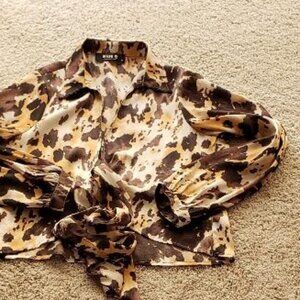 Blue B Collection Long Sleeve Leopard Blouse in Wrap Style